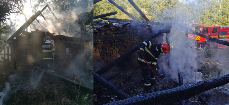 Anexă mistuită de flăcări în Satu Mare din cauza unei țigări. Pompierii intervin prompt pentru a preveni extinderea!