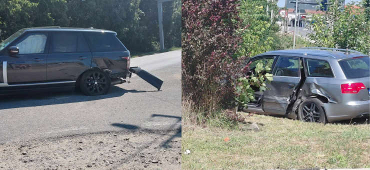 Încrengătura dintre trei mașini duce la avarierea gravă a unui Audi care iese în decor